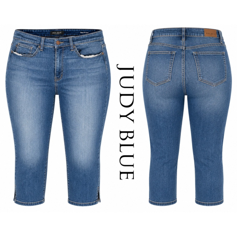 Judy Blue Capri Jeans Womens 22W Blue Skinny FitHigh Rise Stretch Fringe Hem